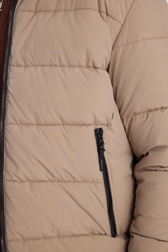 Erkek Relax Fit Rahat Kesim Çift Cepli Çıkarılabilir Kapüşonlu Sıcak Tutan Kum Rengi Şişme Mont
