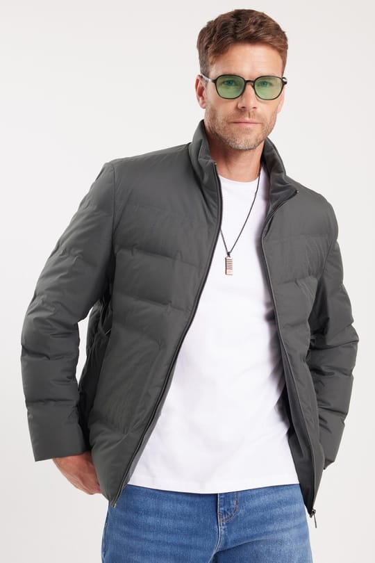 Erkek Regular Fit Klasik Kesim Kaz Tüyü Çift Cepli Fermuarlı Mont