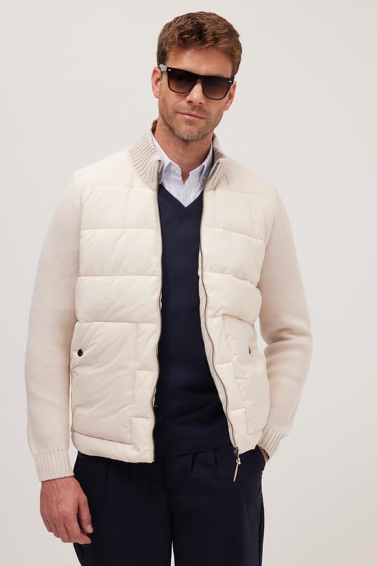 Erkek Regular Fit Klasik Kesim Fermuarlı Çift Cepli Dik Yaka Bej Mont