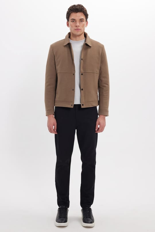 Erkek Slim Fit Dar Kesim Çift Cepli Çıtçıt Kapamalı Kahverengi Mont