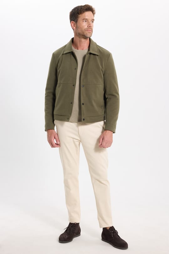 Erkek Slim Fit Dar Kesim Çift Cepli Çıtçıt Kapamalı Haki Mont