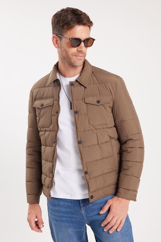 Erkek Regular Fit Klasik Kesim Çift Cepli Çıtçıt Kapamalı Sıcak Tutan Kahverengi Mont