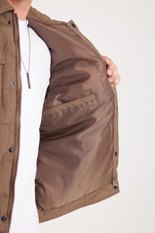 Erkek Regular Fit Klasik Kesim Çift Cepli Çıtçıt Kapamalı Sıcak Tutan Kahverengi Mont