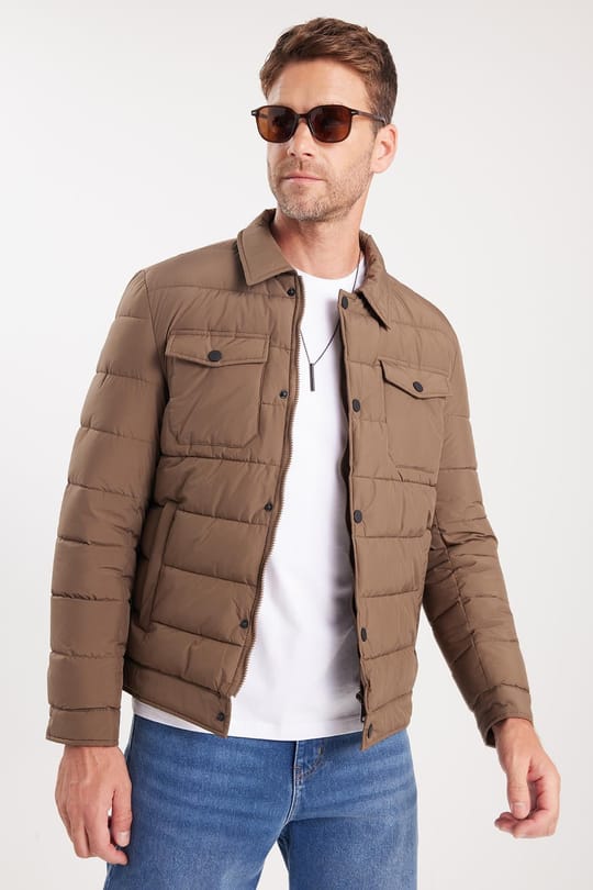 Erkek Regular Fit Klasik Kesim Çift Cepli Çıtçıt Kapamalı Sıcak Tutan Kahverengi Mont