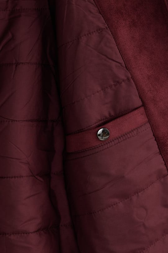 Erkek Relax Fit Rahat Kesim Dik Yaka Fermuarlı Astarlı Süet Görünümlü Triko Kol Cepli Bordo Mont
