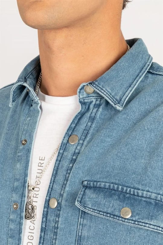 Unisex Oversize Geniş Kesim Denim Kot Çift Cepli Mavi Overshirt Ceket Tarzı Gömlek