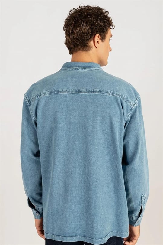 Unisex Oversize Geniş Kesim Denim Kot Çift Cepli Mavi Overshirt Ceket Tarzı Gömlek