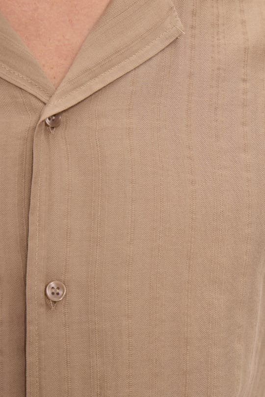 Erkek Oversize Geniş Kesim %100 Pamuk Çizgili Kısa Kollu Apaş Yaka Kahverengi Gömlek