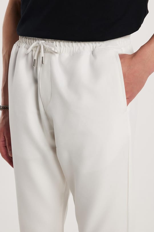 Erkek Regular Fit Beli Lastikli Bağcıklı Jogger Beyaz Pantolon Rahat Kesim Yan Cepli