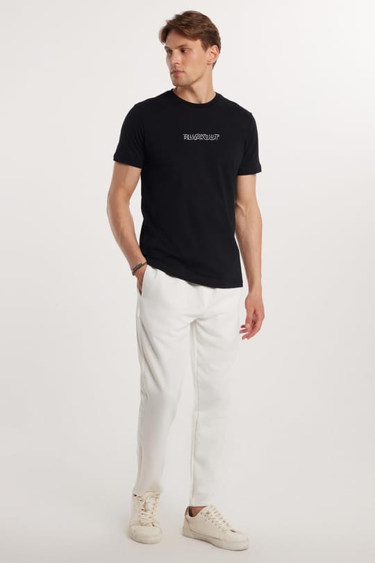 Erkek Regular Fit Beli Lastikli Bağcıklı Jogger Beyaz Pantolon Rahat Kesim Yan Cepli