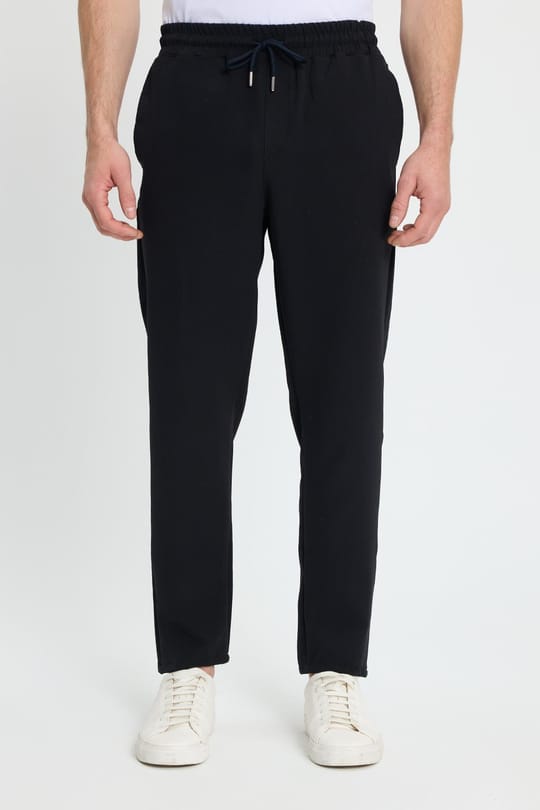 Erkek Regular Fit Beli Lastikli Bağcıklı Jogger Siyah Pantolon Rahat Kesim Yan Cepli