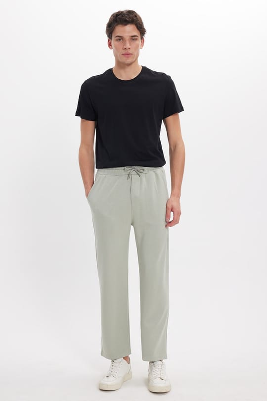 Erkek Regular Fit Beli Lastikli Bağcıklı Jogger Gri Pantolon Rahat Kesim Yan Cepli
