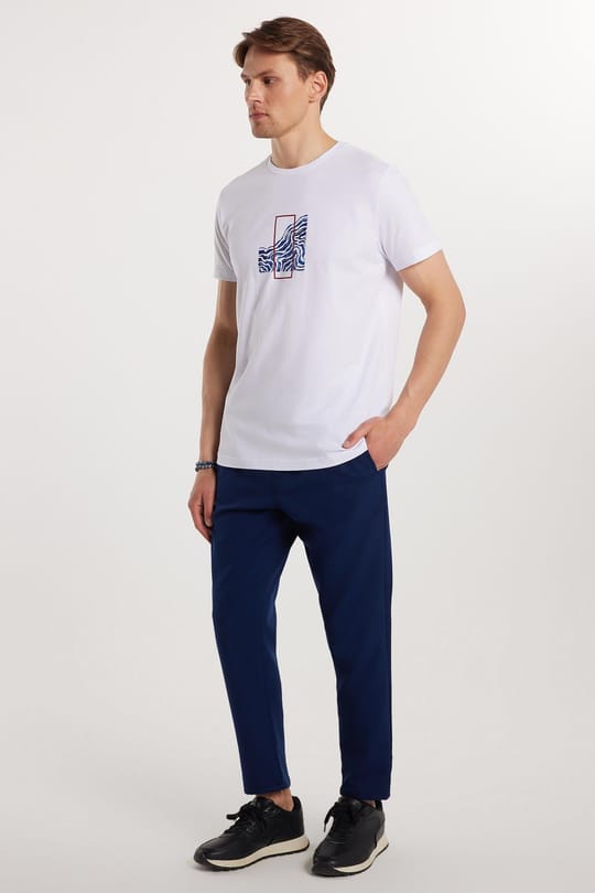 Erkek Regular Fit Beli Regular Fit Lastikli Bağcıklı Jogger Lacivert Pantolon Rahat Kesim Yan Cepli