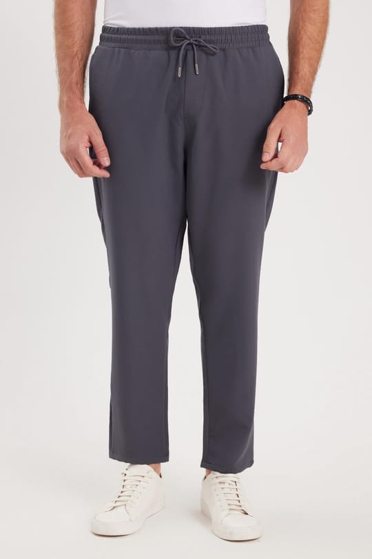 Erkek Regular Fit Beli Lastikli Bağcıklı Jogger Koyu Gri Pantolon Rahat Kesim Yan Cepli