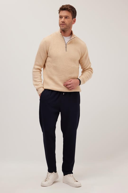 Erkek Regular Fit Beli Lastikli Bağcıklı Jogger Lacivert Pantolon Rahat Kesim Yan Cepli