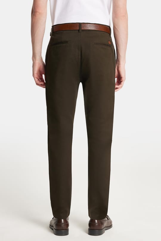 Erkek Slim Fit Chino Esnek Yandan Cepli Önü Fermuarlı Pamuklu Dokulu Haki Pantolon