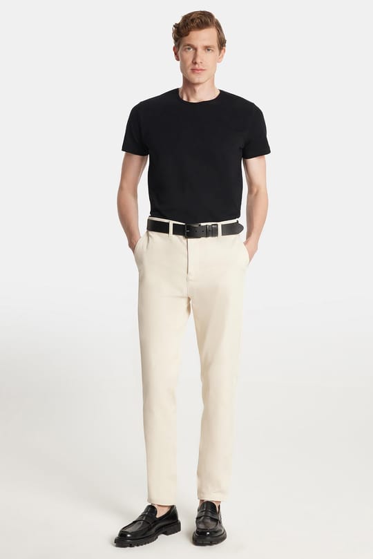 Erkek Slim Fit Chino Esnek Yandan Cepli Önü Fermuarlı Pamuklu Dokulu Taş Pantolon