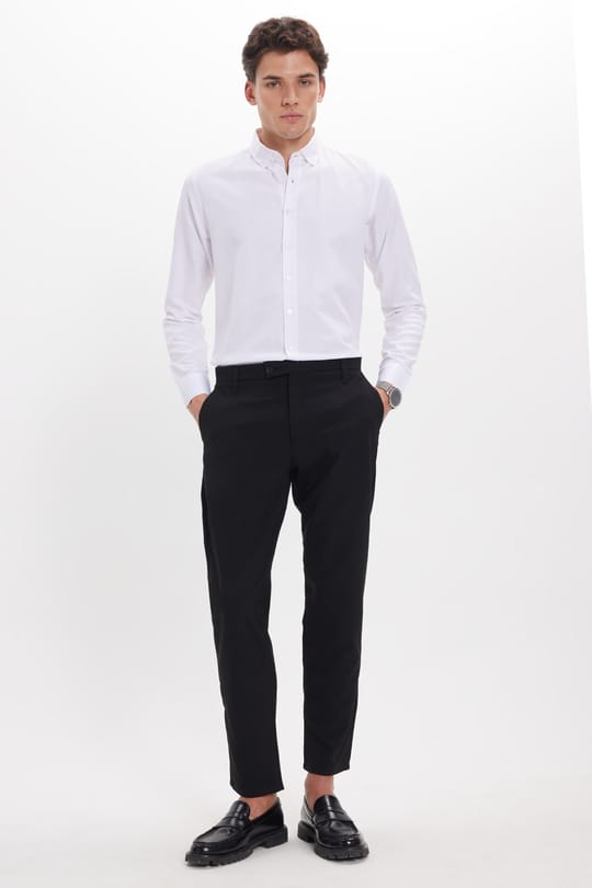 Erkek Slim Fit Dar Kesim Esnek Yan Cepli Bilek Boy Canvas Kesim Siyah Pantolon
