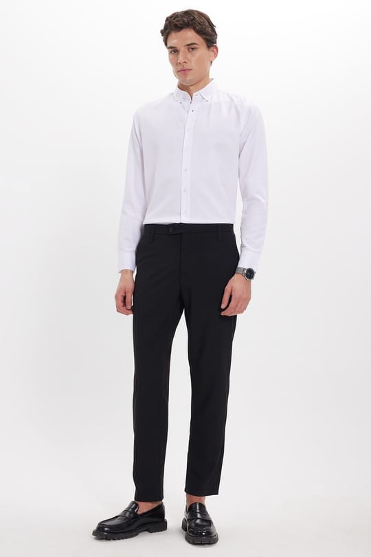 Erkek Slim Fit Dar Kesim Esnek Yan Cepli Bilek Boy Canvas Kesim Siyah Pantolon