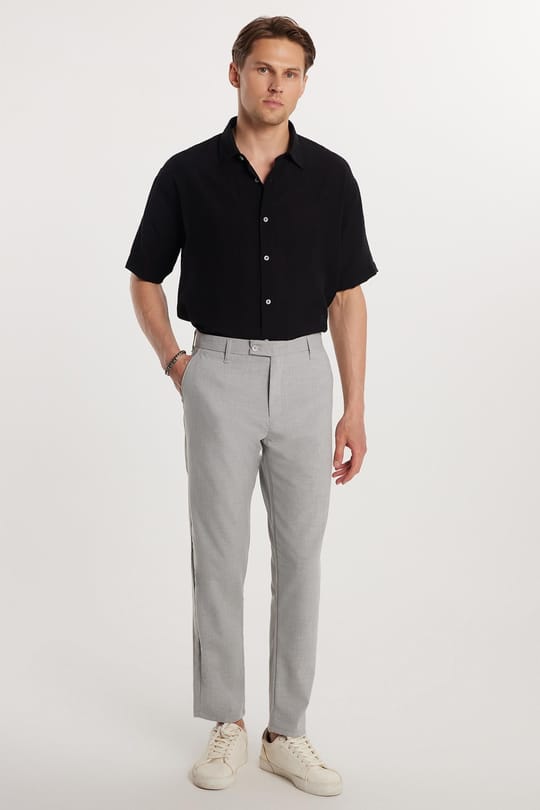 Erkek Slim Fit Dar Kesim Esnek Yan Cepli Bilek Boy Canvas Kesim Gri Pantolon