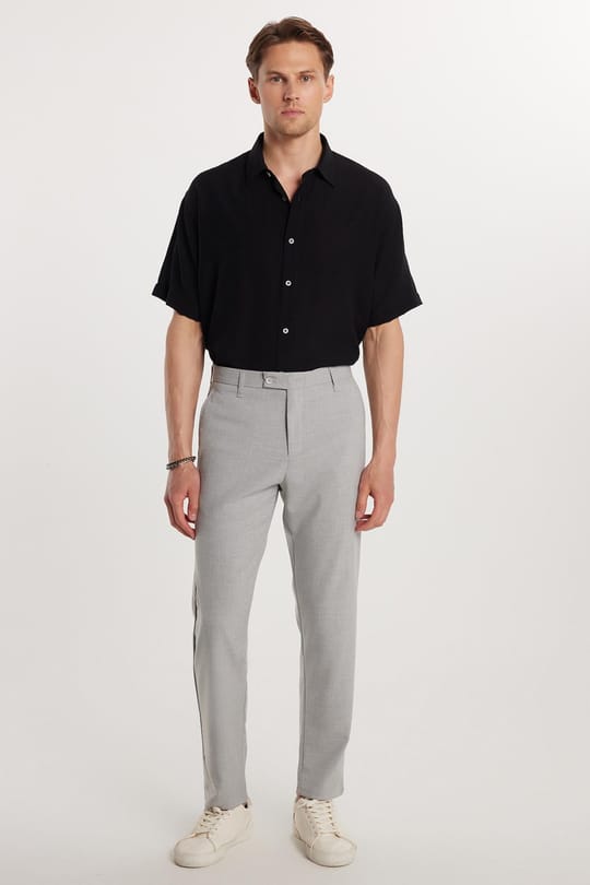 Erkek Slim Fit Dar Kesim Esnek Yan Cepli Bilek Boy Canvas Kesim Gri Pantolon