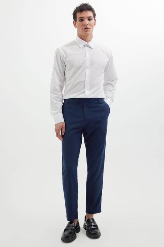 Erkek Slim Fit Dar Kesim Esnek Yan Cepli Bilek Boy Canvas Kesim Lacivert Pantolon