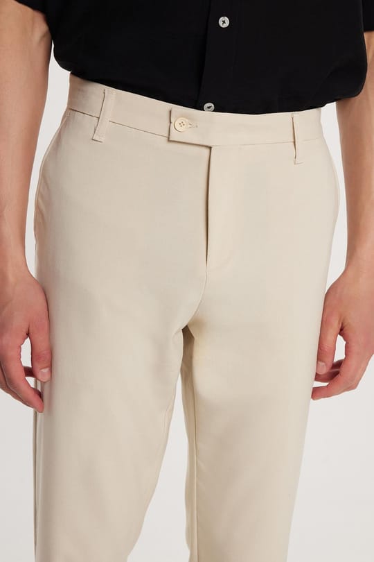 Erkek Slim Fit Dar Kesim Esnek Yan Cepli Bilek Boy Canvas Kesim Koyu Bej Pantolon