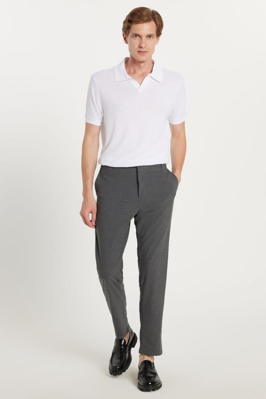Erkek Slim Fit Dar Kesim Esnek Yan Cepli Bilek Boy Canvas Kesim Koyu Gri Pantolon