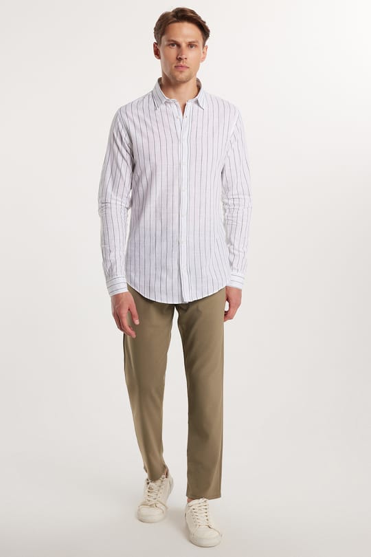 Erkek Slim Fit Dar Kesim Esnek Yan Cepli Bilek Boy Canvas Kesim Açık Haki Pantolon