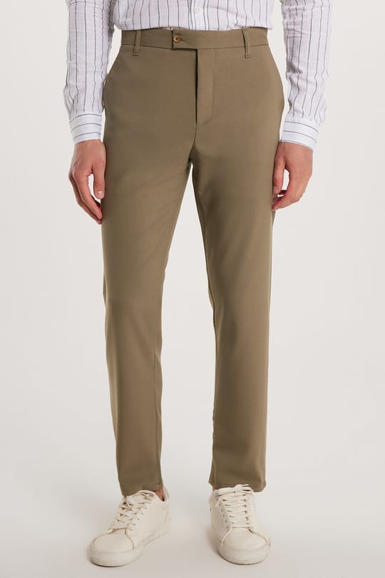 Erkek Slim Fit Dar Kesim Esnek Yan Cepli Bilek Boy Canvas Kesim Açık Haki Pantolon