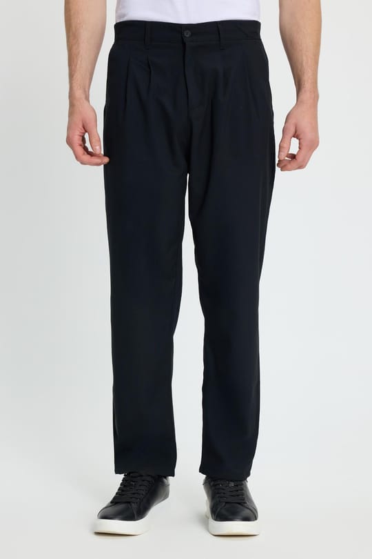 Erkek Regular Fit Çift Pileli Beli Lastikli Rahat Kesim Bol Paça Baggy Lacivert Pantolon