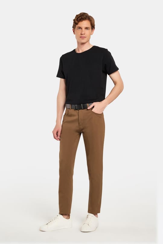 Erkek Regular Fit Rahat Kesim Mevsimlik Kanvas Kahverengi Pantolon