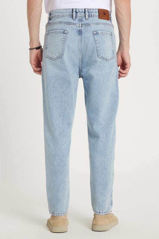 Erkek Relax Fit Geniş Kesim Boru Paça Yıkamalı Taşlamalı Boyfriend Esnek Mavi Jean Kot Pantolon