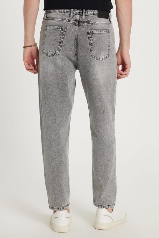 Erkek Relax Fit Geniş Kesim Boru Paça Yıkamalı Taşlamalı Boyfriend Esnek Gri Jean Kot Pantolon