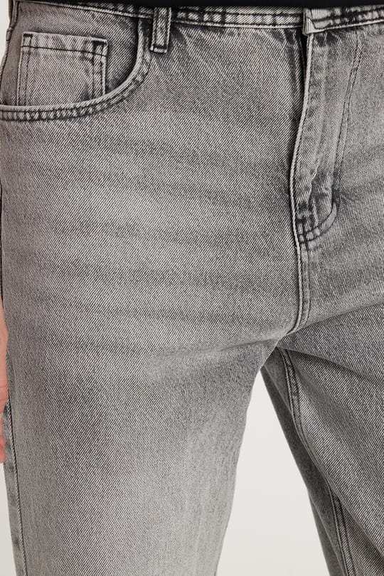 Erkek Relax Fit Geniş Kesim Boru Paça Yıkamalı Taşlamalı Boyfriend Esnek Gri Jean Kot Pantolon