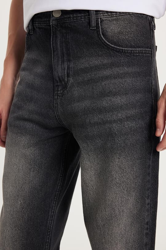 Erkek Relax Fit Geniş Kesim Boru Paça Yıkamalı Taşlamalı Boyfriend Esnek Siyah Jean Kot Pantolon