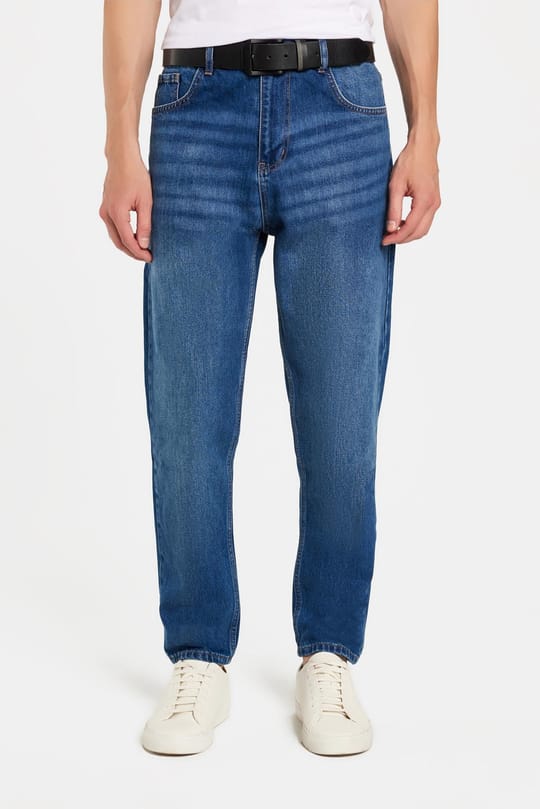 Erkek Relax Fit Geniş Kesim Boru Paça Yıkamalı Taşlamalı Boyfriend Esnek Mavi Jean Kot Pantolon