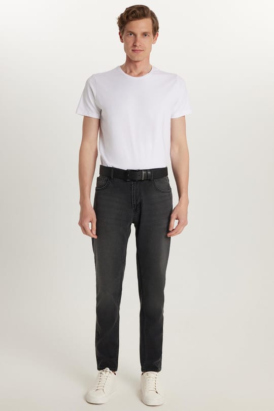 Erkek Regular Fit Normal Kesim Denim Yıkamalı Düz Paça Siyah Jean Kot Pantolon