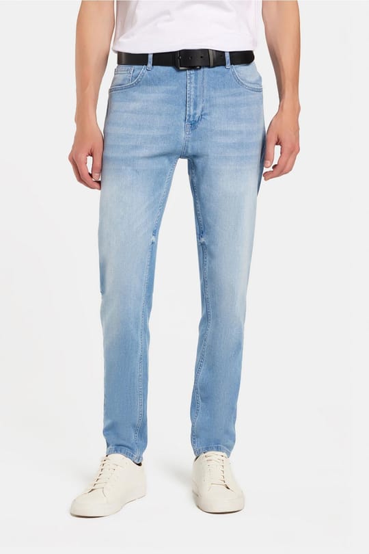Erkek Normal Kesim Denim Yıkamalı Düz Paça Açık Mavi Jean Kot Pantolon