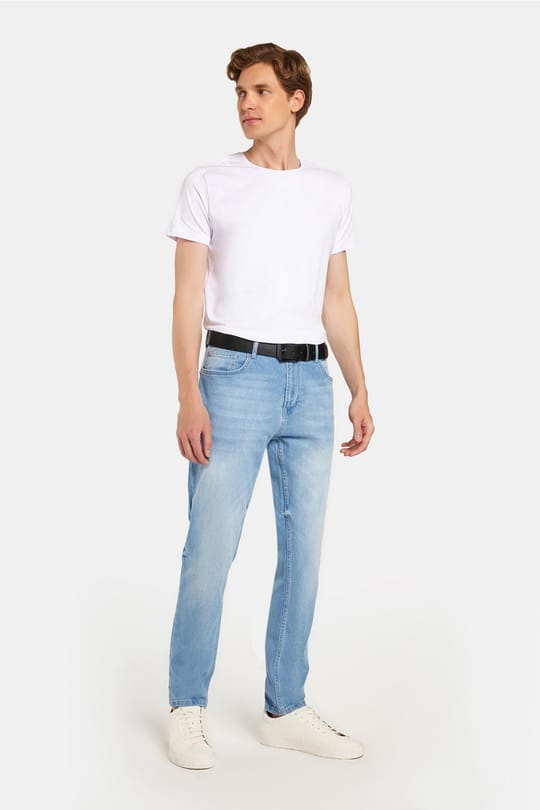 Erkek Regular Fit Normal Kesim Denim Yıkamalı Düz Paça Açık Mavi Jean Kot Pantolon