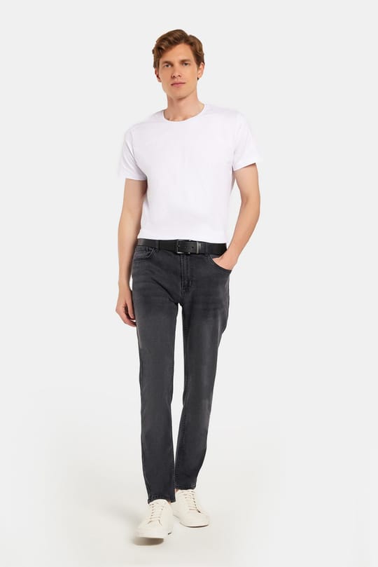 Erkek Regular Fit Normal Kesim Denim Yıkamalı Düz Paça Gri Jean Kot Pantolon