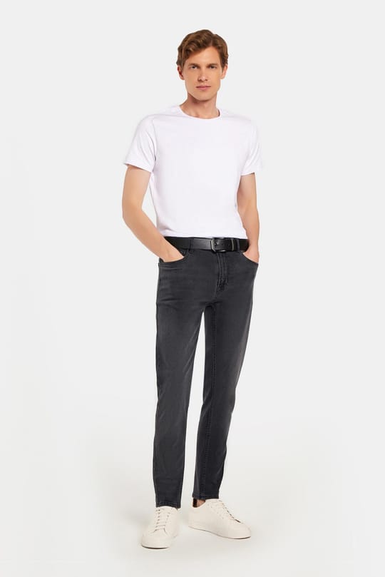 Erkek Regular Fit Normal Kesim Denim Yıkamalı Düz Paça Gri Jean Kot Pantolon