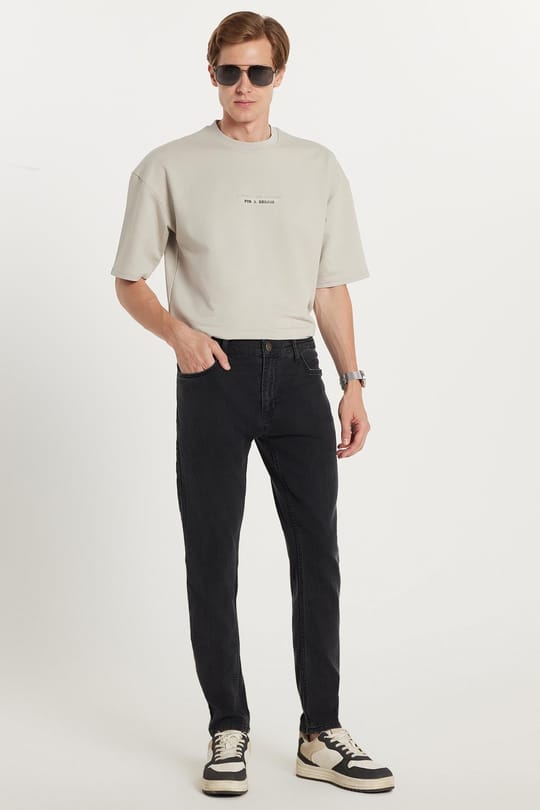 Erkek Regular Fit Yıkamalı Taşlamalı Esnek Kot Düz Paça Tapered Siyah Jean Pantolon