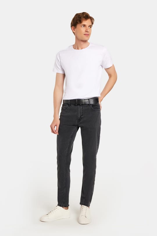 Erkek Regular Fit Yıkamalı Taşlamalı Esnek Kot  Düz Paça Tapered Gri Jean Pantolon