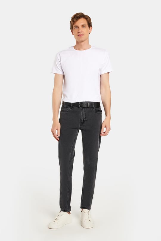 Erkek Regular Fit Yıkamalı Taşlamalı Esnek Kot  Düz Paça Tapered Gri Jean Pantolon