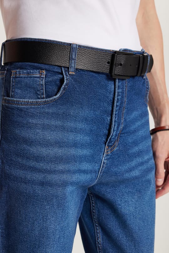 Erkek Regular Fit Bol Kesim Denim Yıkamalı Efektli Esnek Mavi Jean Kot Pantolon