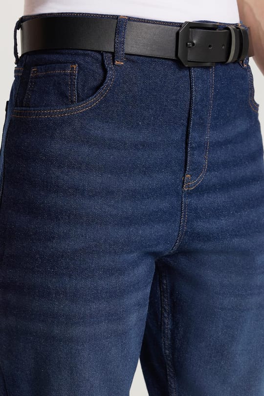 Erkek Regular Fit Bol Kesim Denim Yıkamalı Efektli Esnek Lacivert Jean Kot Pantolon