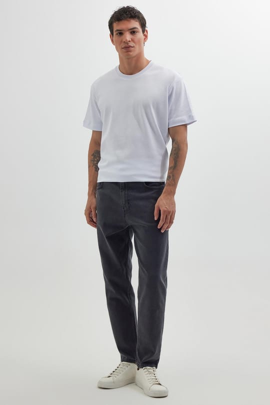 Erkek Regular Fit Bol Kesim Denim Yıkamalı Efektli Esnek Gri Jean Kot Pantolon
