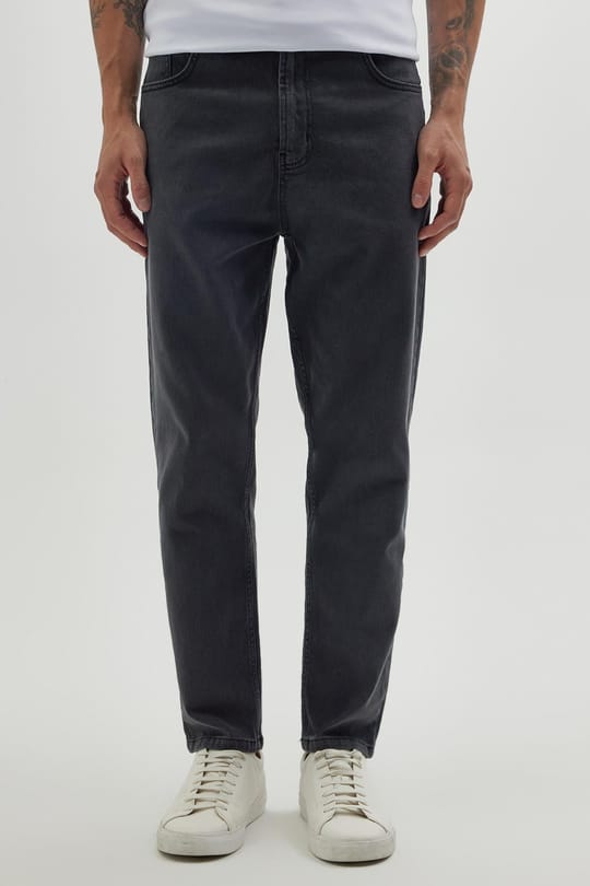 Erkek Regular Fit Bol Kesim Denim Yıkamalı Efektli Esnek Gri Jean Kot Pantolon