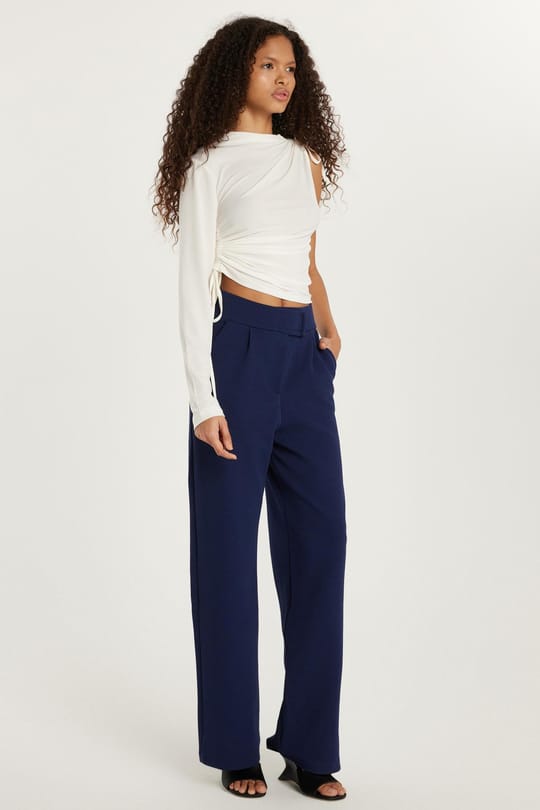 Kadın Relax Fit Rahat Kesim Cepli Geniş Paça Lacivert Pantolon